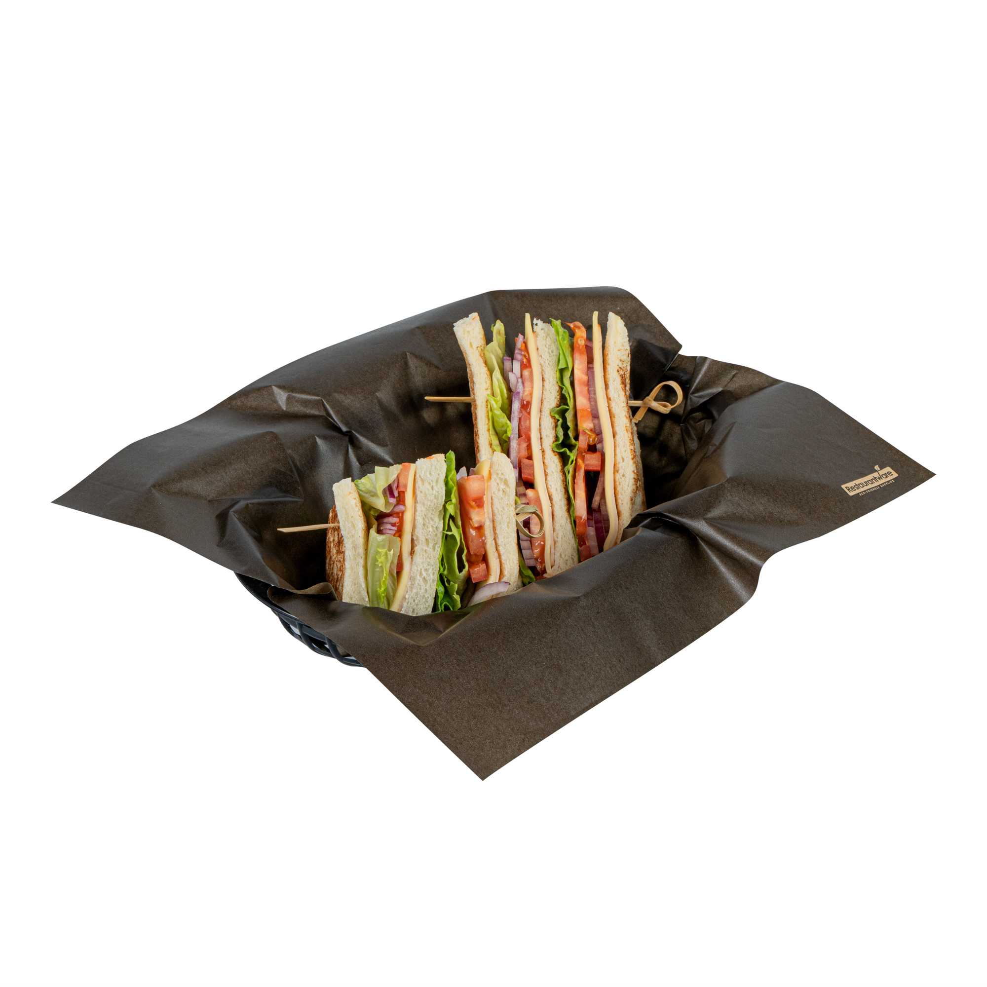 Chef 101 No PFAS Added Black Paper Bakery Wrap and Basket Liner - Greaseproof - 12" x 12" - 2000 count box