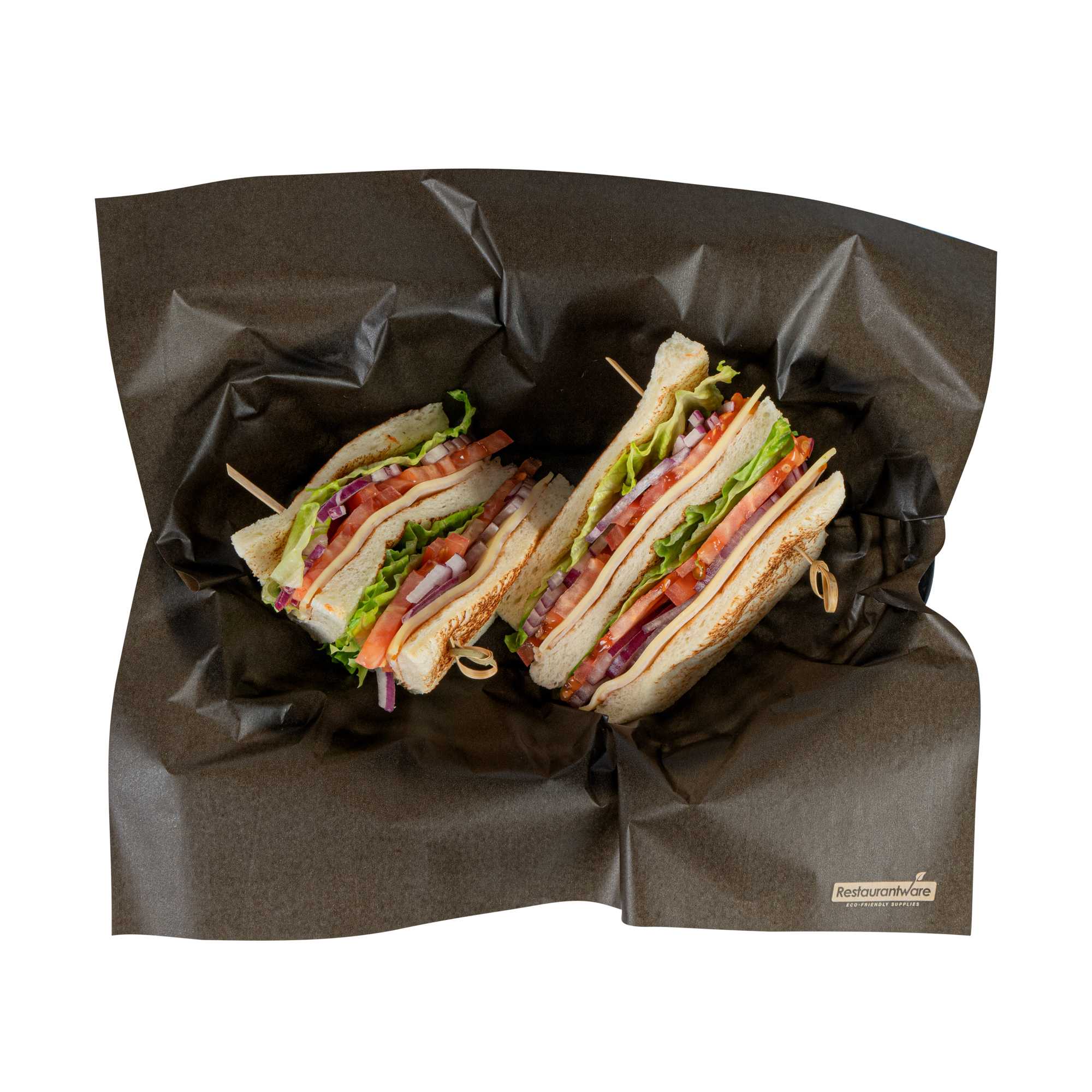 Chef 101 No PFAS Added Black Paper Bakery Wrap and Basket Liner - Greaseproof - 12" x 12" - 2000 count box
