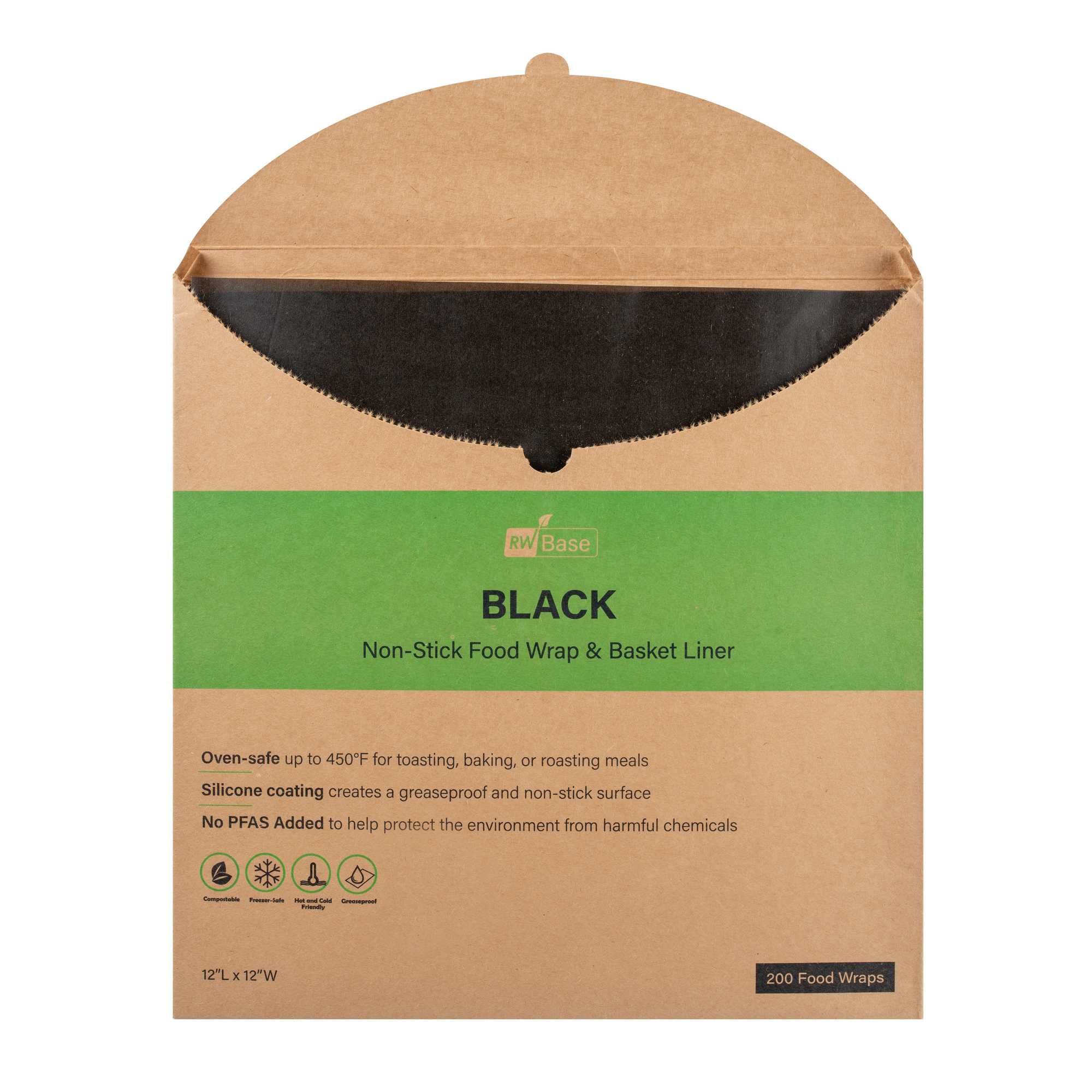 Chef 101 No PFAS Added Black Paper Bakery Wrap and Basket Liner - Greaseproof - 12" x 12" - 2000 count box