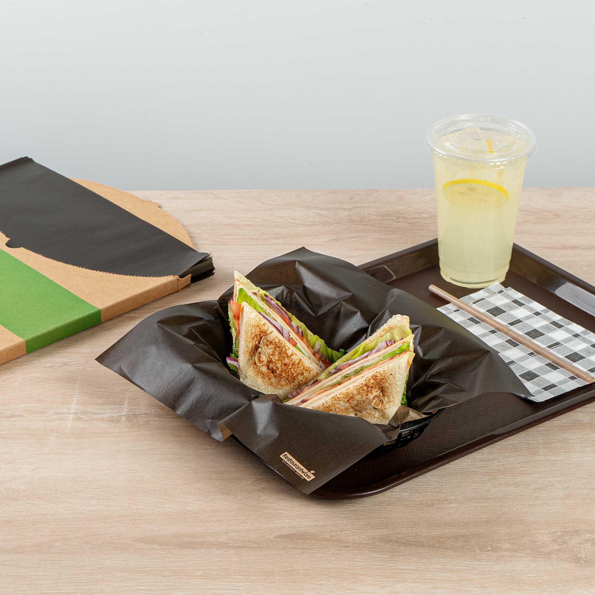 Chef 101 No PFAS Added Black Paper Bakery Wrap and Basket Liner - Greaseproof - 12" x 12" - 2000 count box