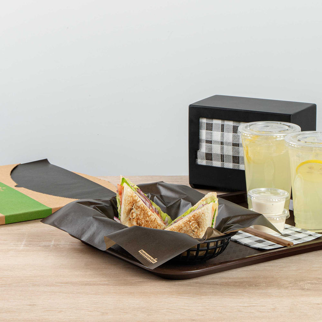 Chef 101 No PFAS Added Black Paper Bakery Wrap and Basket Liner - Greaseproof - 12" x 12" - 2000 count box