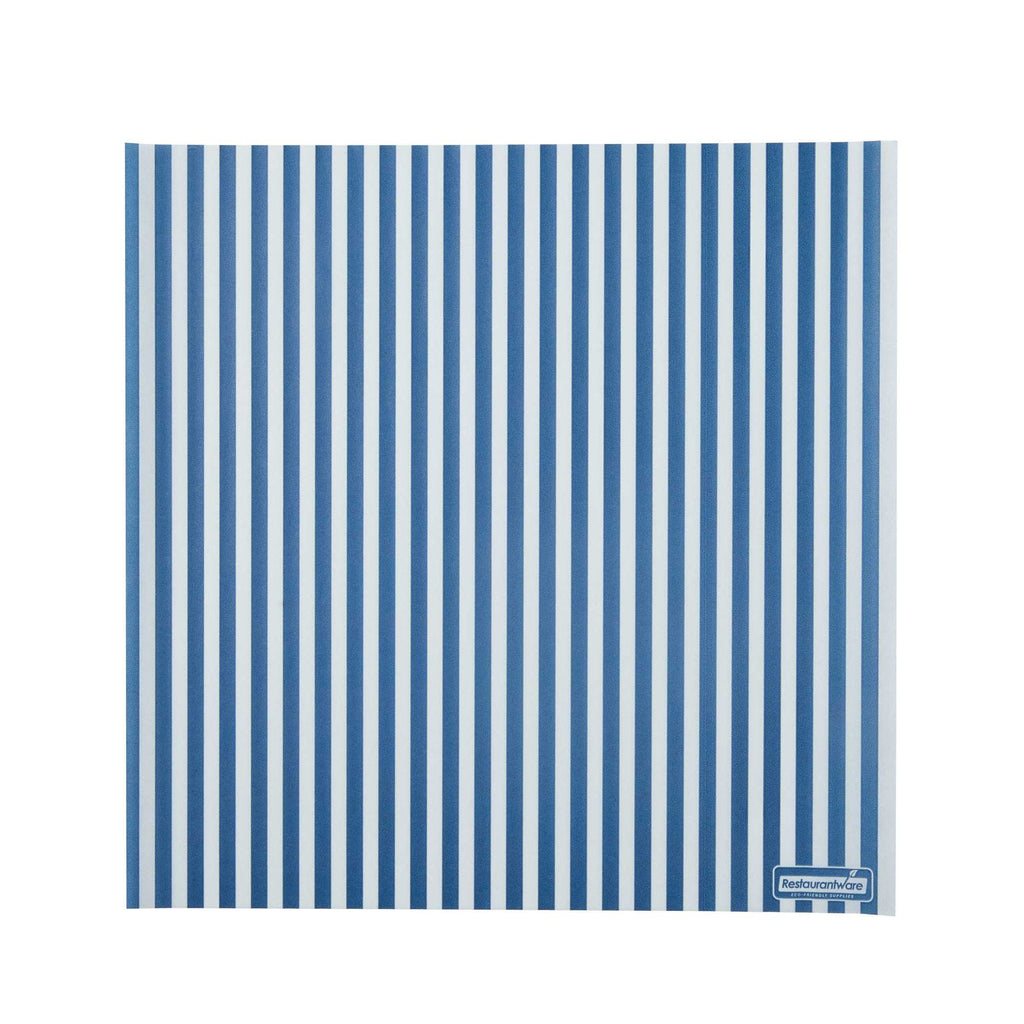Chef 101 No PFAS Added Blue and White Stripe Paper Bakery Wrap and Basket Liner - Greaseproof - 12" x 12" - 2000 count box