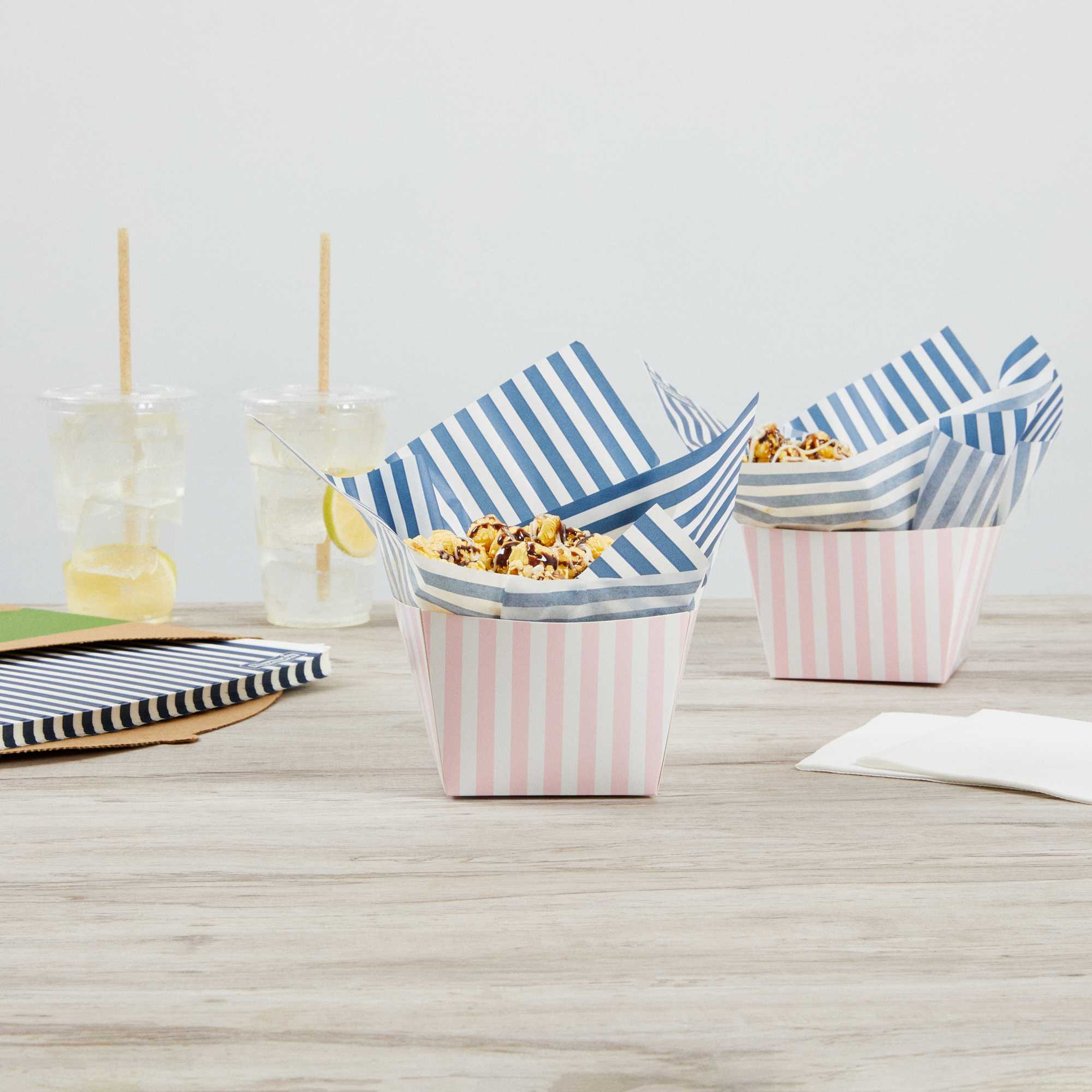 Chef 101 No PFAS Added Blue and White Stripe Paper Bakery Wrap and Basket Liner - Greaseproof - 12" x 12" - 200 count box