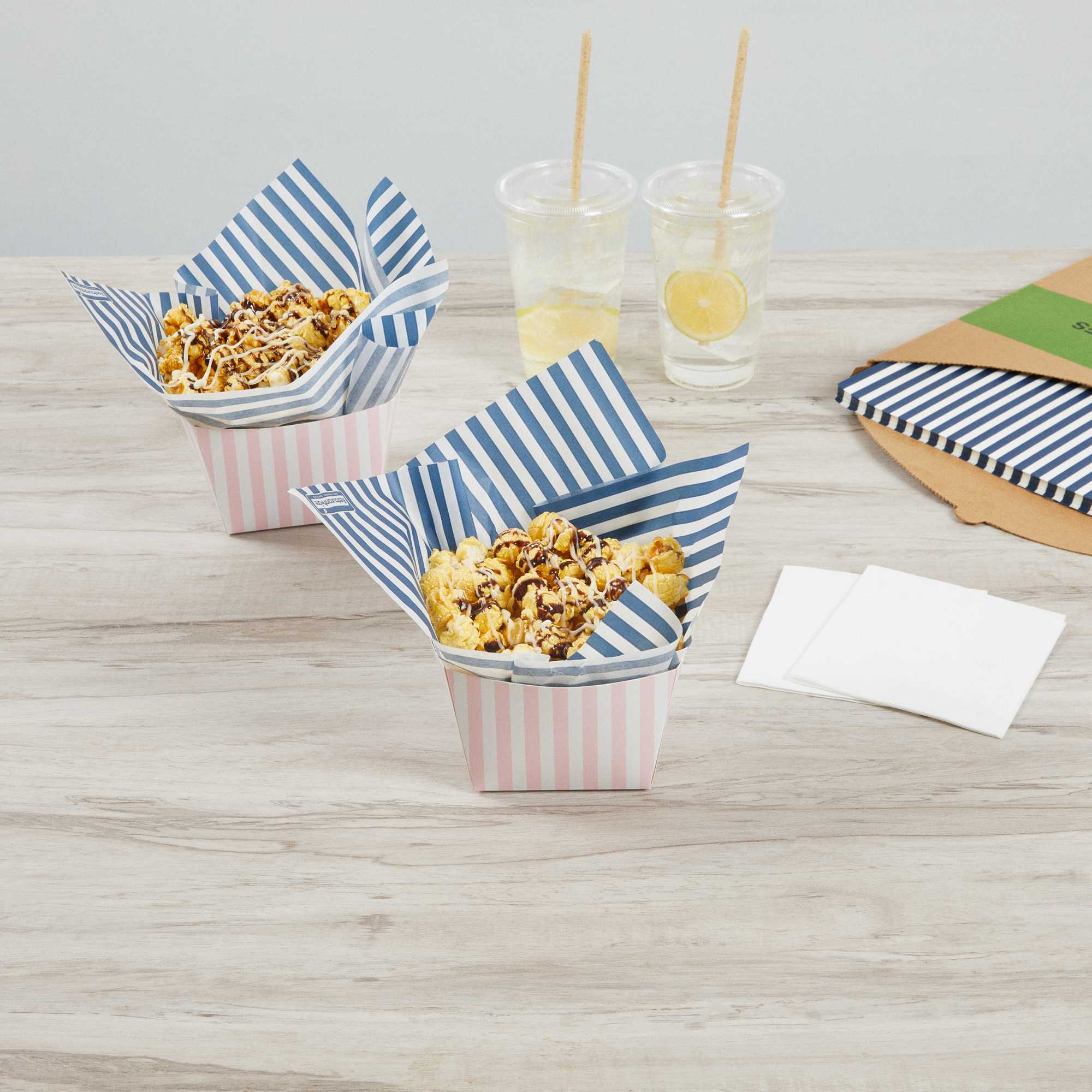 Chef 101 No PFAS Added Blue and White Stripe Paper Bakery Wrap and Basket Liner - Greaseproof - 12" x 12" - 200 count box