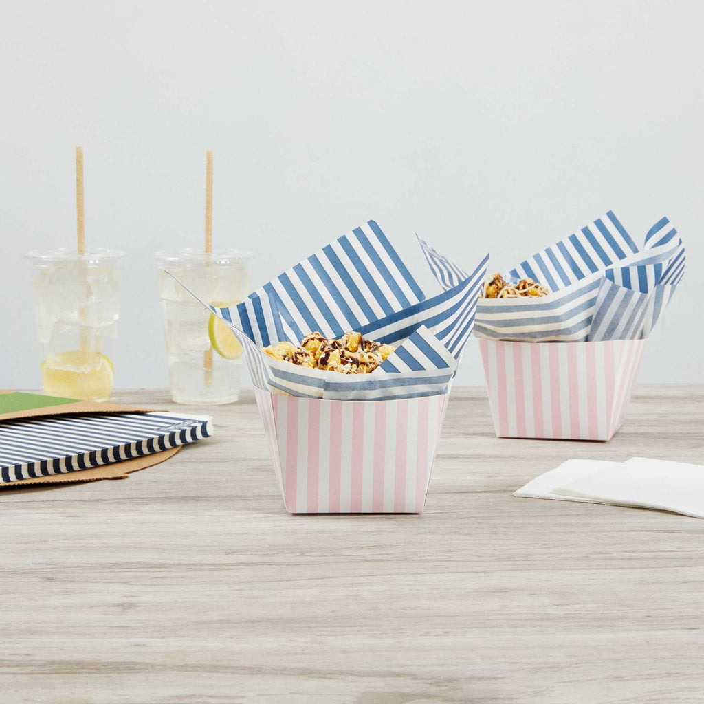 Chef 101 No PFAS Added Blue and White Stripe Paper Bakery Wrap and Basket Liner - Greaseproof - 12" x 12" - 2000 count box