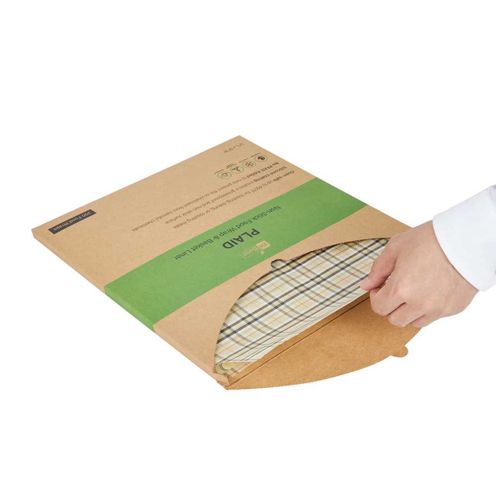 Chef 101 No PFAS Added Plaid Paper Bakery Wrap and Basket Liner - Greaseproof - 12" x 12" - 200 count box