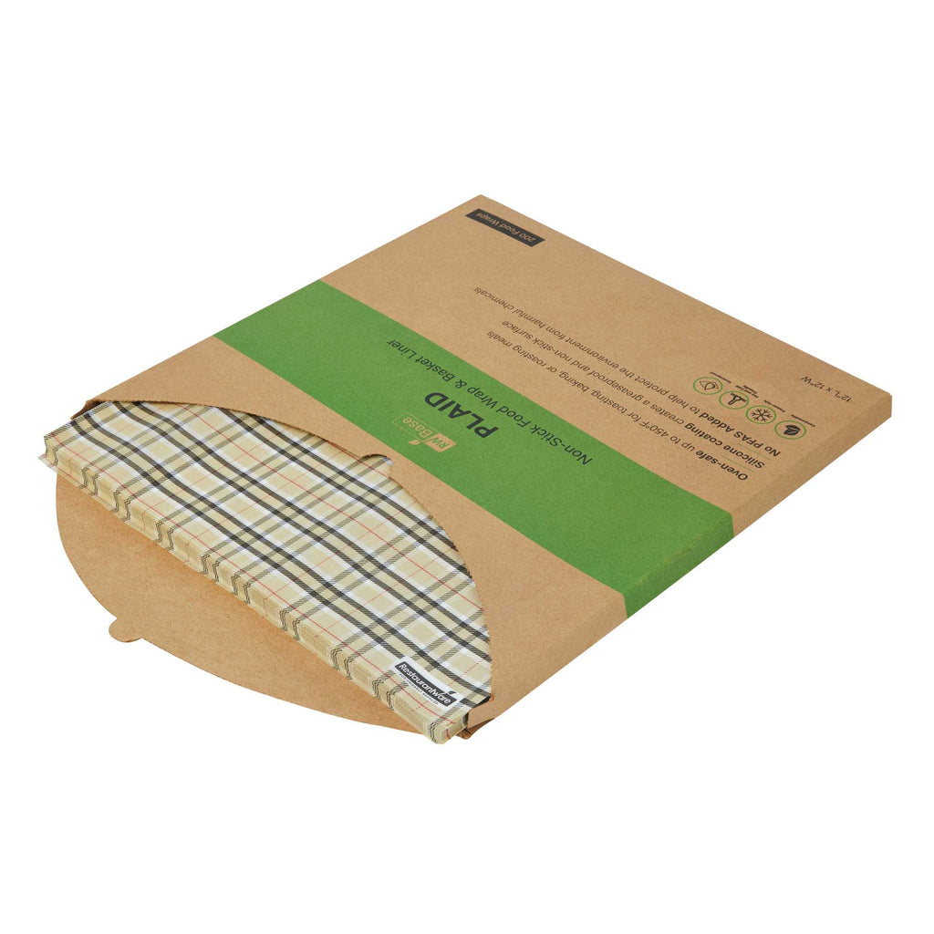 Chef 101 No PFAS Added Plaid Paper Bakery Wrap and Basket Liner - Greaseproof - 12" x 12" - 200 count box