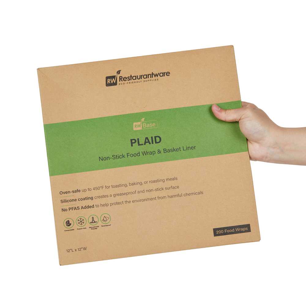 Chef 101 No PFAS Added Plaid Paper Bakery Wrap and Basket Liner - Greaseproof - 12" x 12" - 200 count box