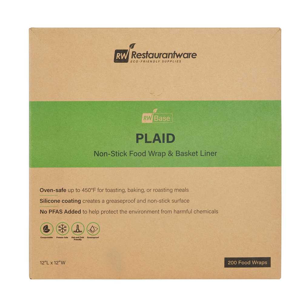 Chef 101 No PFAS Added Plaid Paper Bakery Wrap and Basket Liner - Greaseproof - 12" x 12" - 200 count box