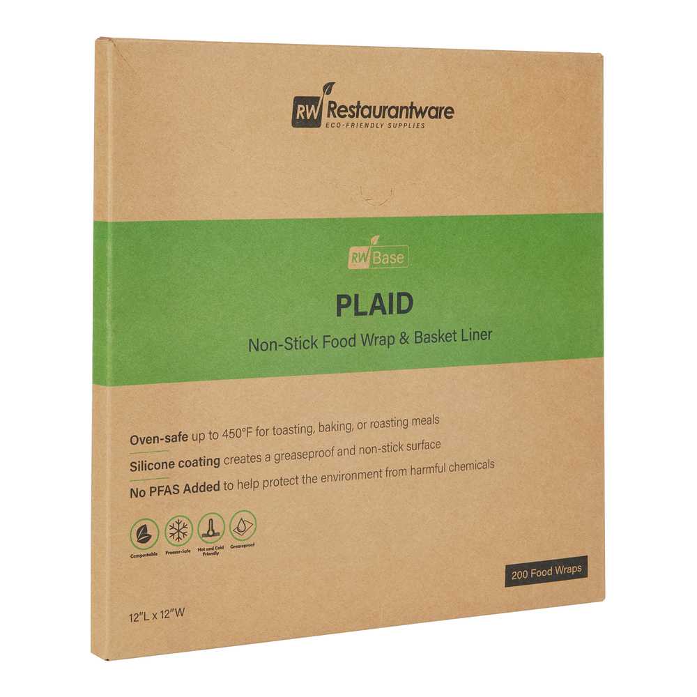 Chef 101 No PFAS Added Plaid Paper Bakery Wrap and Basket Liner - Greaseproof - 12" x 12" - 200 count box