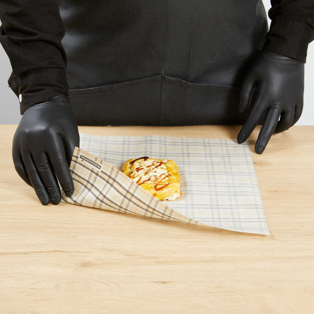 Chef 101 No PFAS Added Plaid Paper Bakery Wrap and Basket Liner - Greaseproof - 12" x 12" - 200 count box