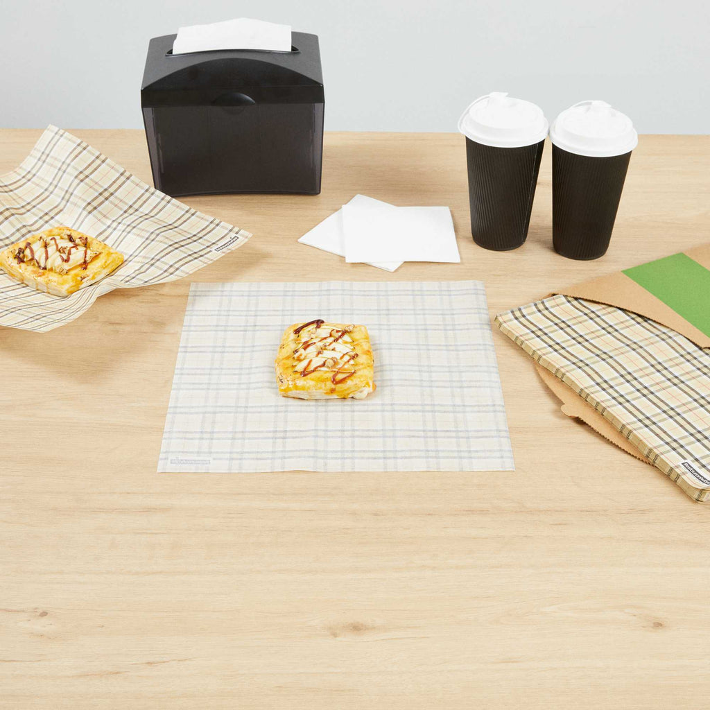 Chef 101 No PFAS Added Plaid Paper Bakery Wrap and Basket Liner - Greaseproof - 12" x 12" - 200 count box