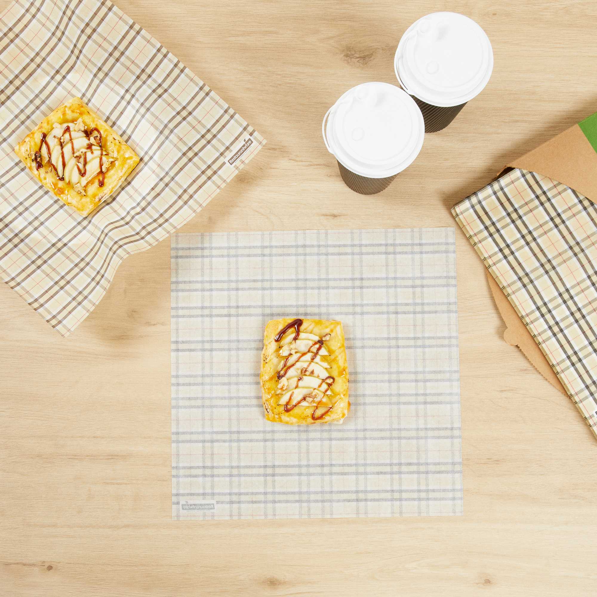 Chef 101 No PFAS Added Plaid Paper Bakery Wrap and Basket Liner - Greaseproof - 12" x 12" - 2000 count box