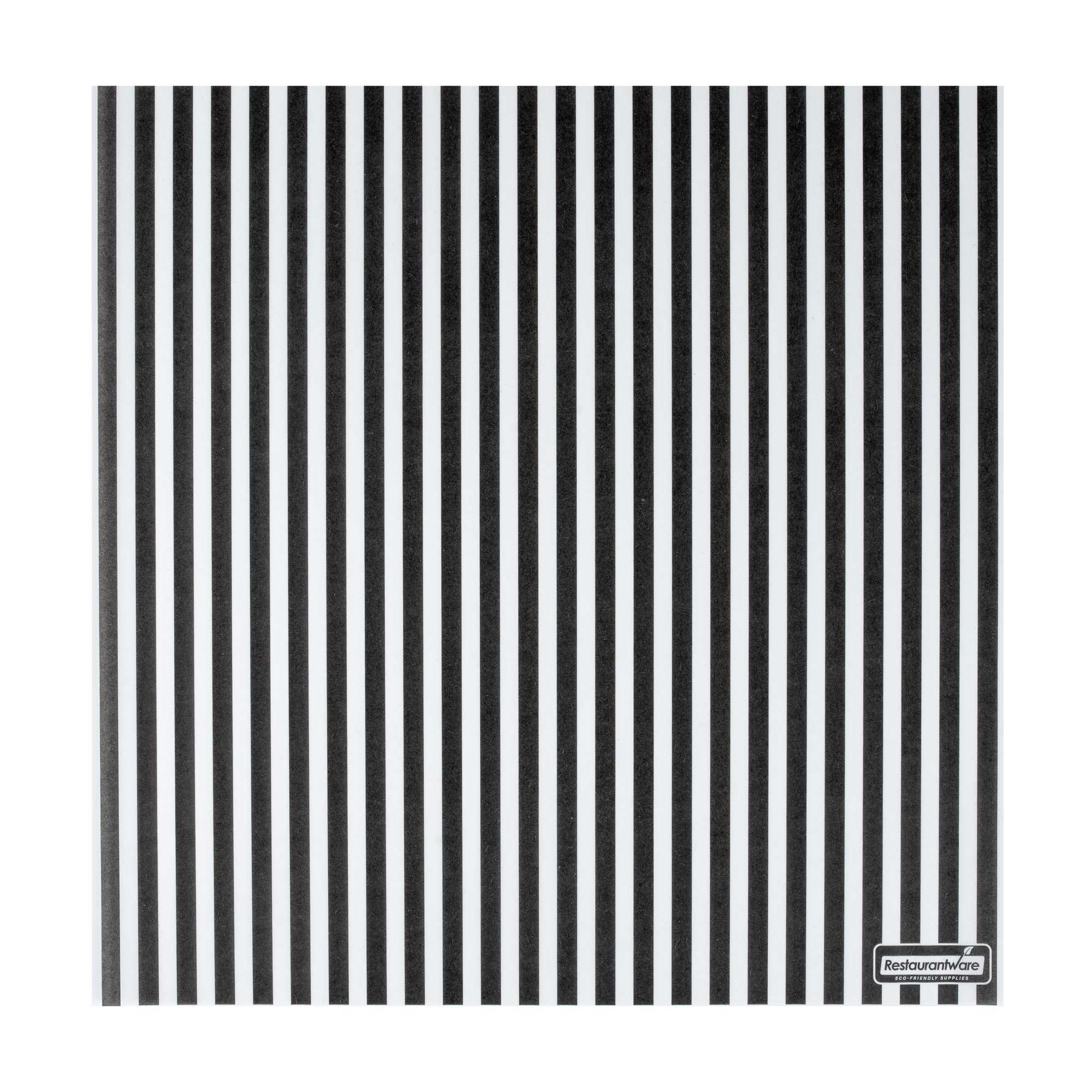 Chef 101 No PFAS Added Black and White Stripe Paper Bakery Wrap and Basket Liner - Greaseproof - 12" x 12" - 2000 count box