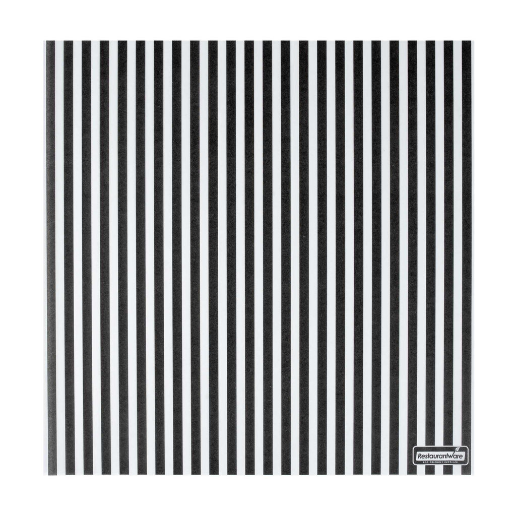 Chef 101 No PFAS Added Black and White Stripe Paper Bakery Wrap and Basket Liner - Greaseproof - 12" x 12" - 200 count box