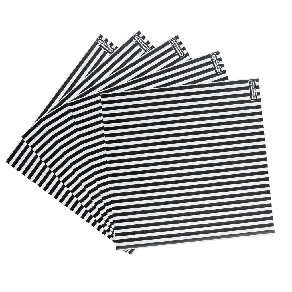 Chef 101 No PFAS Added Black and White Stripe Paper Bakery Wrap and Basket Liner - Greaseproof - 12" x 12" - 200 count box