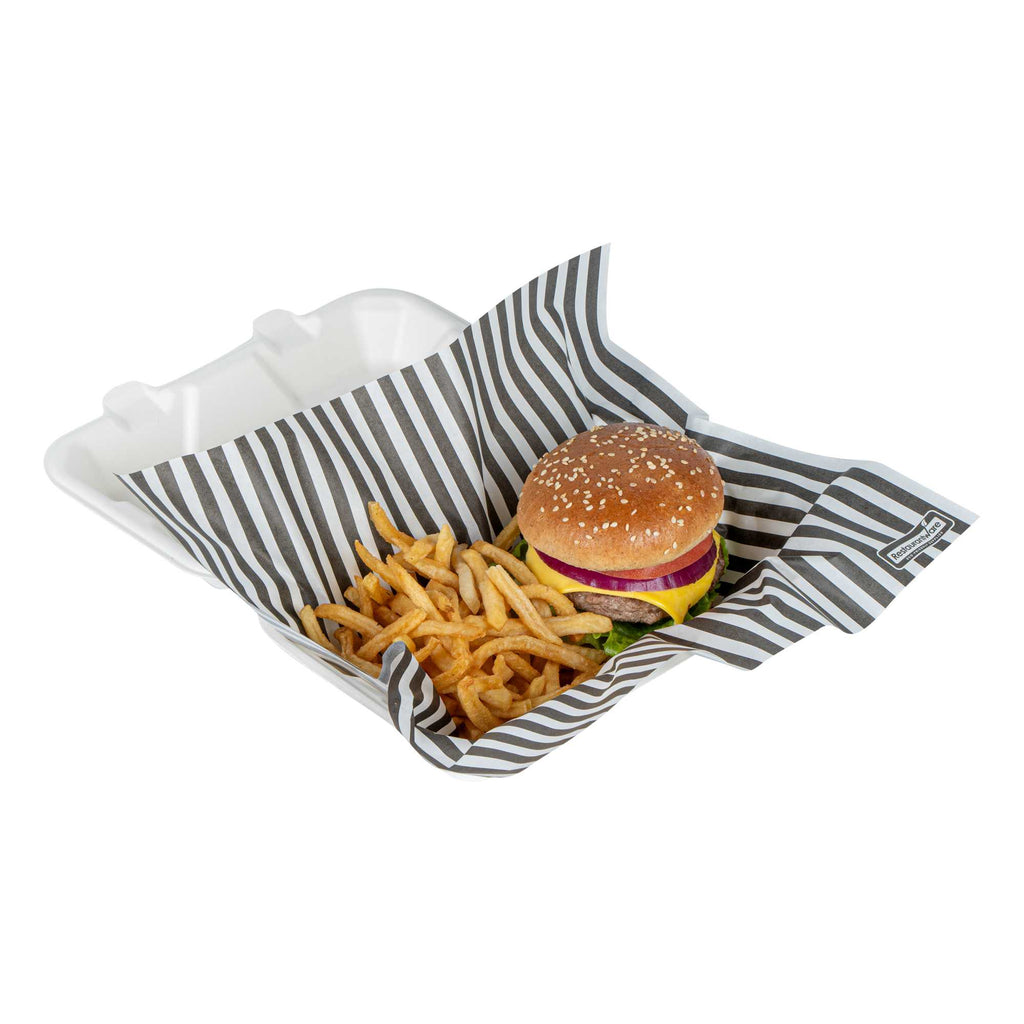 Chef 101 No PFAS Added Black and White Stripe Paper Bakery Wrap and Basket Liner - Greaseproof - 12" x 12" - 2000 count box