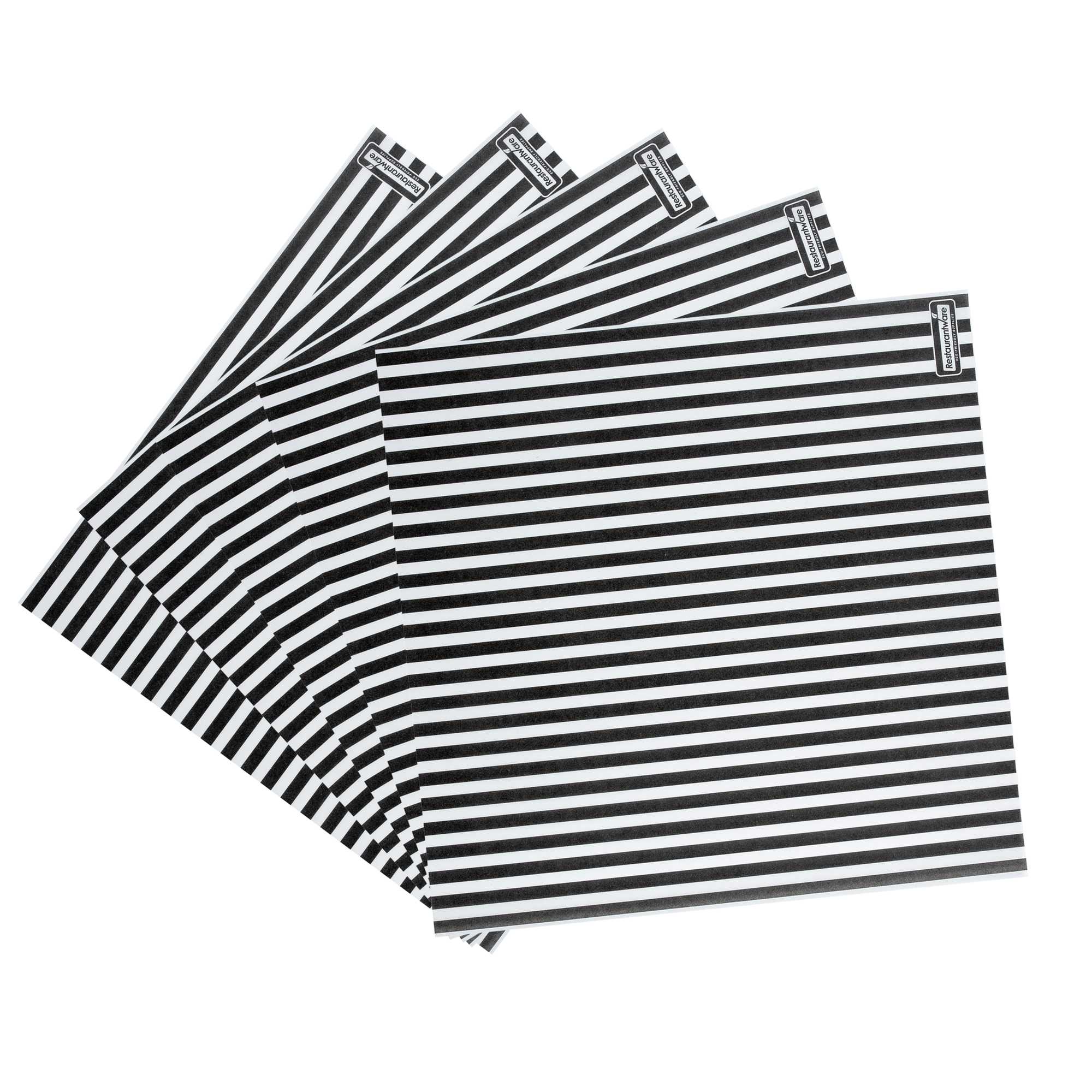 Chef 101 No PFAS Added Black and White Stripe Paper Bakery Wrap and Basket Liner - Greaseproof - 12" x 12" - 2000 count box