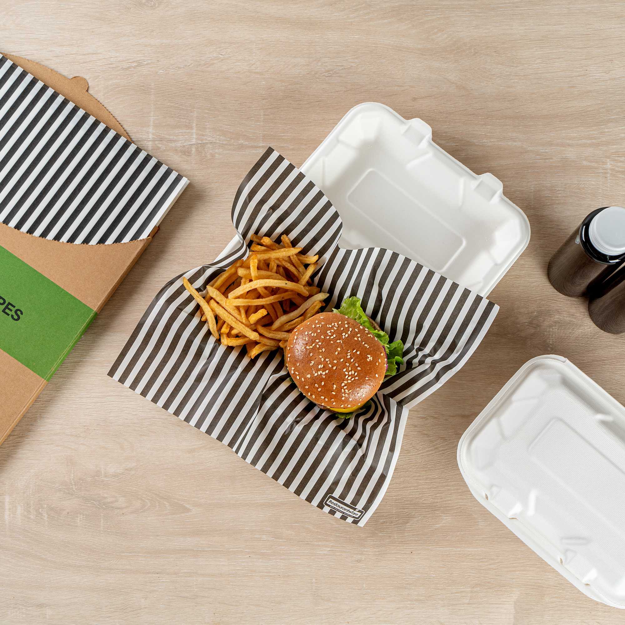Chef 101 No PFAS Added Black and White Stripe Paper Bakery Wrap and Basket Liner - Greaseproof - 12" x 12" - 2000 count box