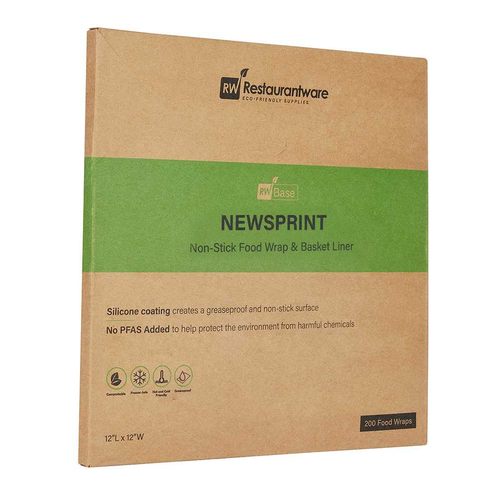 Chef 101 No PFAS Added Newsprint Paper Bakery Wrap and Basket Liner - Greaseproof - 12" x 12" - 2000 count box