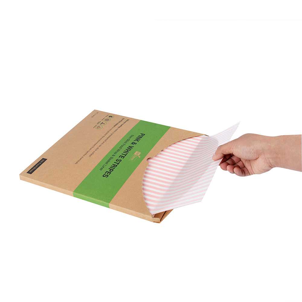 Chef 101 No PFAS Added Pink and White Stripe Paper Bakery Wrap and Basket Liner - Greaseproof - 12" x 12" - 200 count box