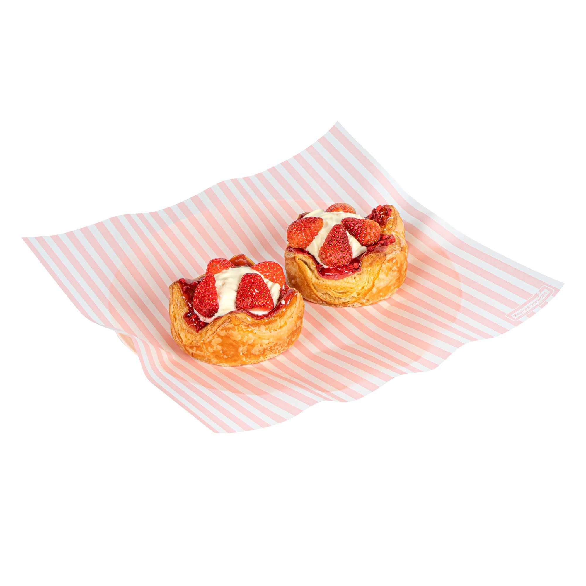 Chef 101 No PFAS Added Pink and White Stripe Paper Bakery Wrap and Basket Liner - Greaseproof - 12" x 12" - 200 count box