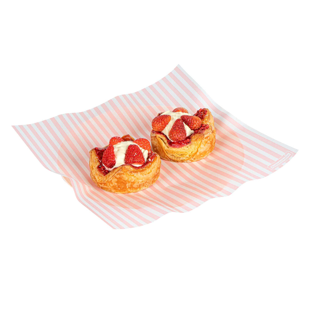 Chef 101 No PFAS Added Pink and White Stripe Paper Bakery Wrap and Basket Liner - Greaseproof - 12" x 12" - 2000 count box