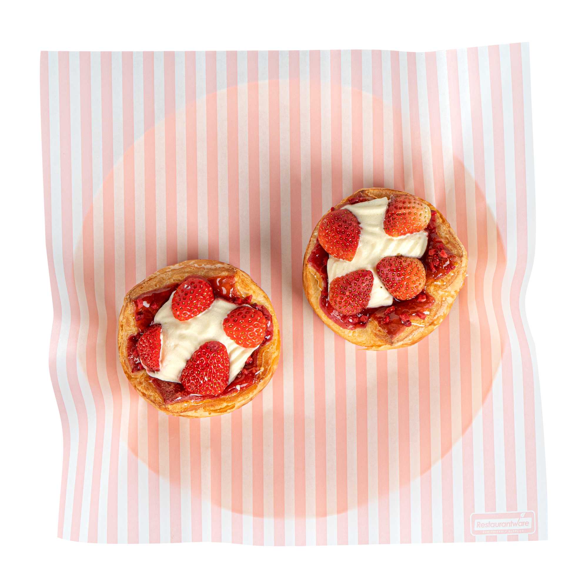 Chef 101 No PFAS Added Pink and White Stripe Paper Bakery Wrap and Basket Liner - Greaseproof - 12" x 12" - 2000 count box