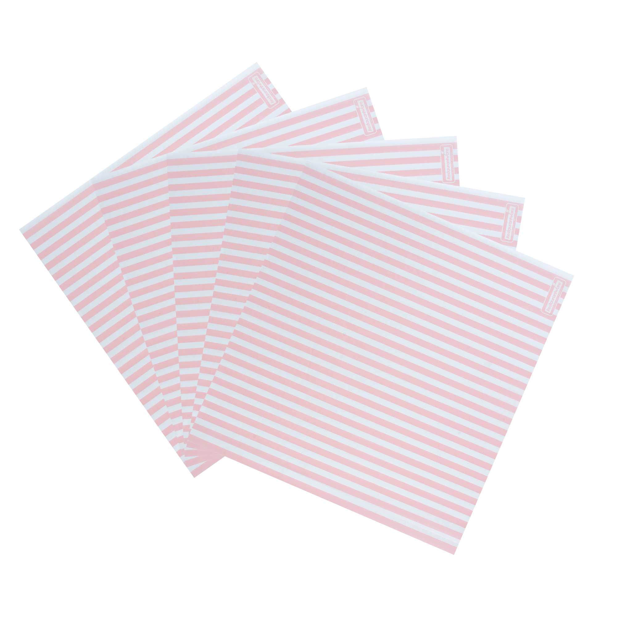 Chef 101 No PFAS Added Pink and White Stripe Paper Bakery Wrap and Basket Liner - Greaseproof - 12" x 12" - 2000 count box