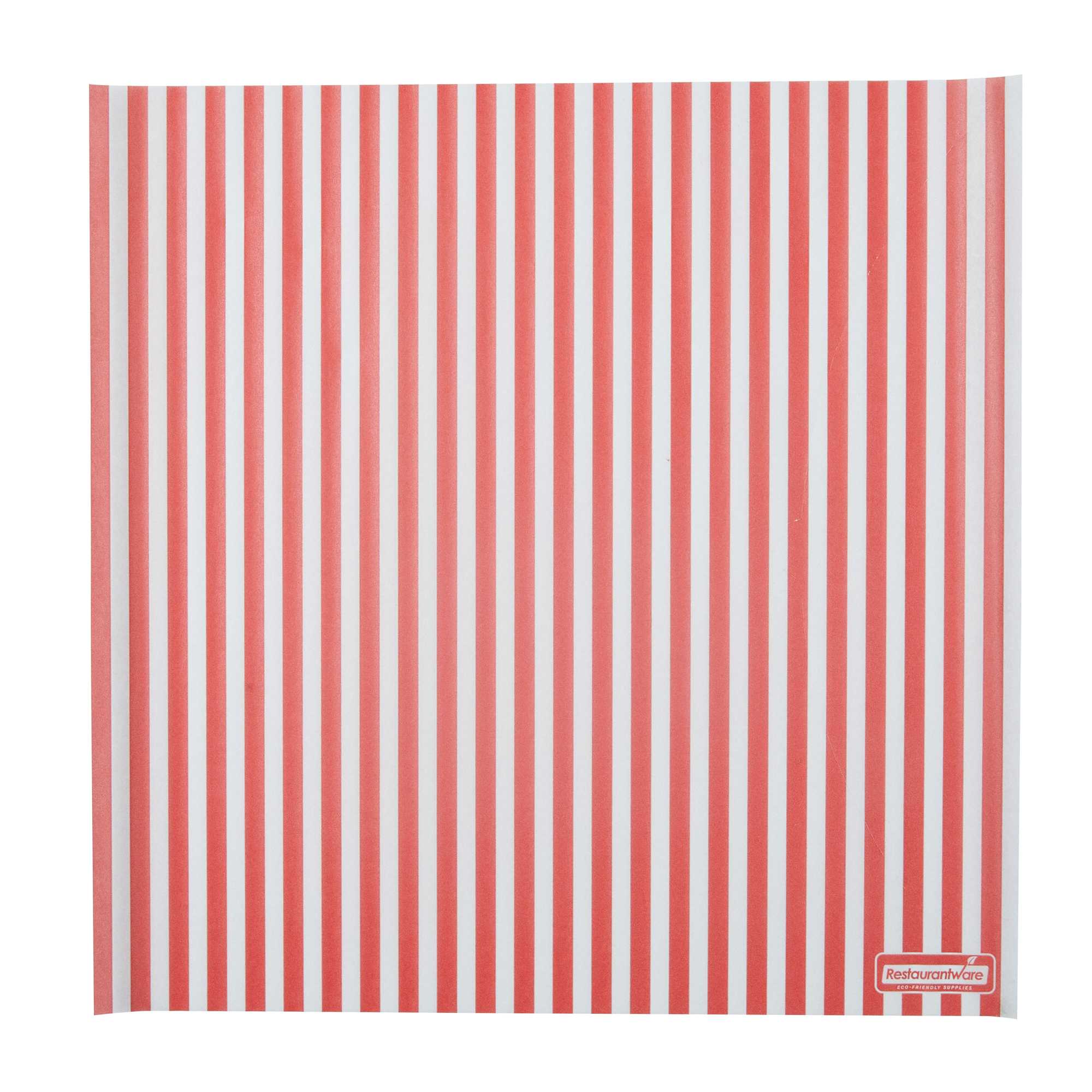 Chef 101 No PFAS Added Red and White Stripe Paper Bakery Wrap and Basket Liner - Greaseproof - 12" x 12" - 200 count box