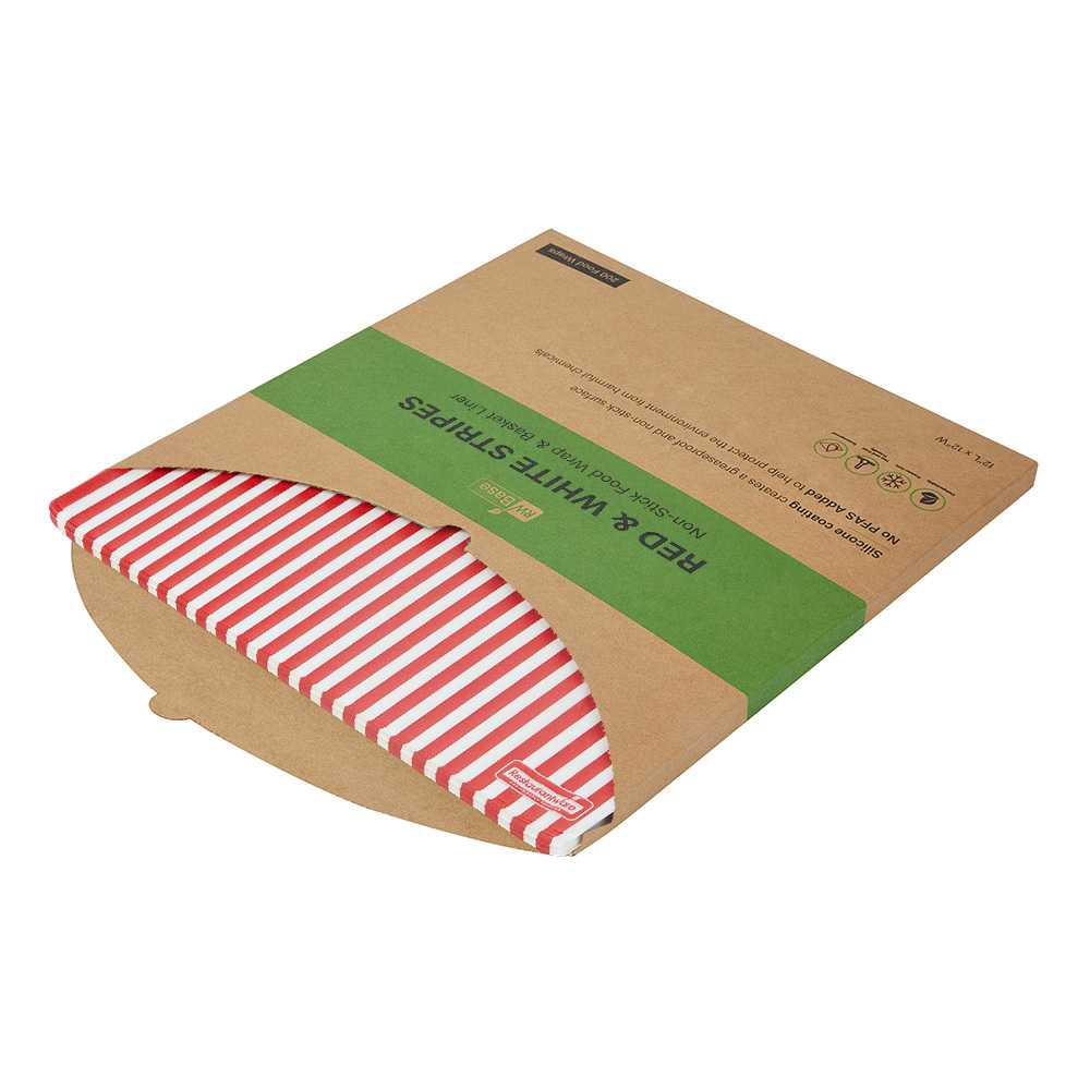 Chef 101 No PFAS Added Red and White Stripe Paper Bakery Wrap and Basket Liner - Greaseproof - 12" x 12" - 2000 count box