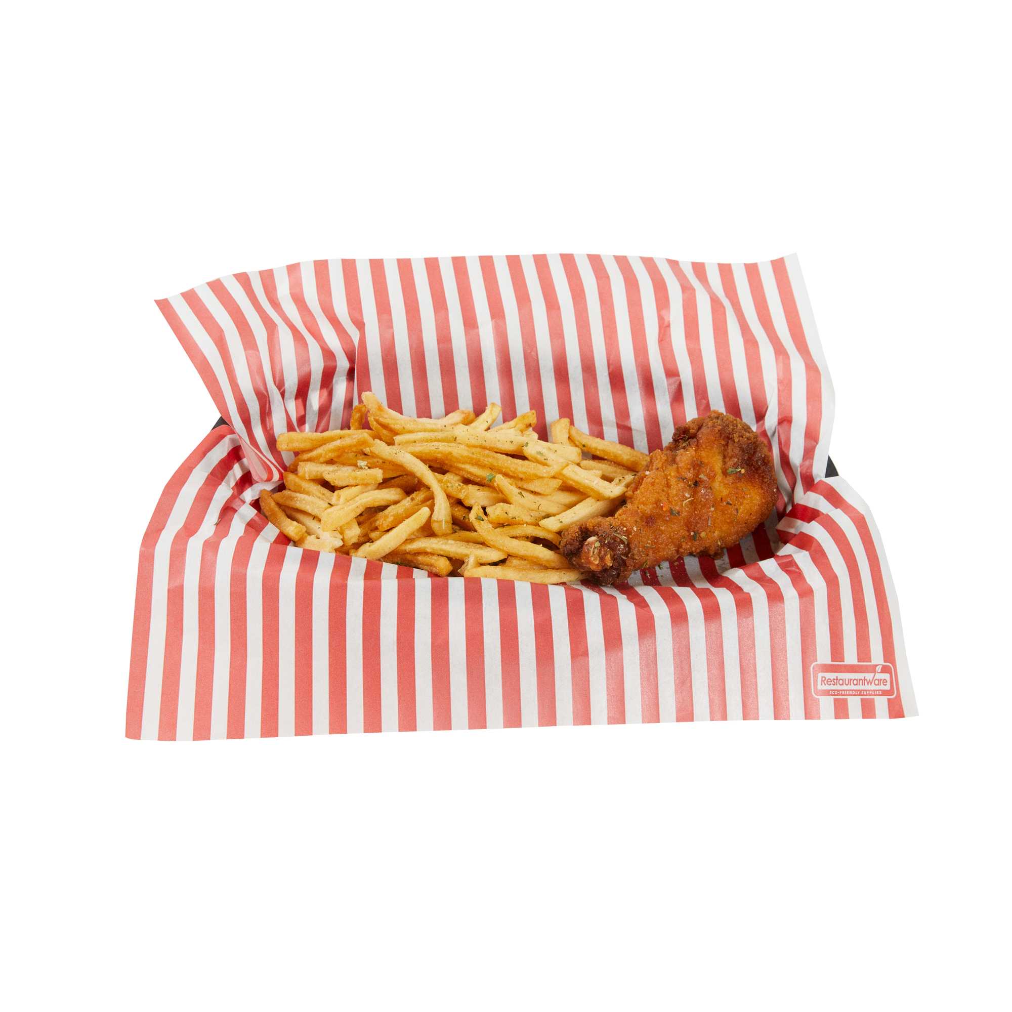 Chef 101 No PFAS Added Red and White Stripe Paper Bakery Wrap and Basket Liner - Greaseproof - 12" x 12" - 2000 count box