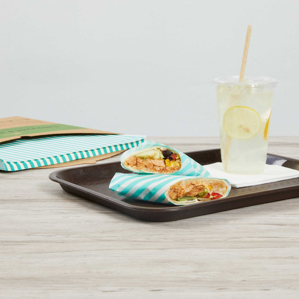 Chef 101 No PFAS Added Turquoise and White Stripe Paper Bakery Wrap and Basket Liner - Greaseproof - 12" x 12" - 200 count box