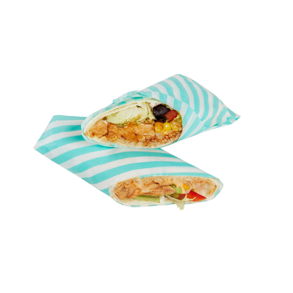 Chef 101 No PFAS Added Turquoise and White Stripe Paper Bakery Wrap and Basket Liner - Greaseproof - 12" x 12" - 2000 count box