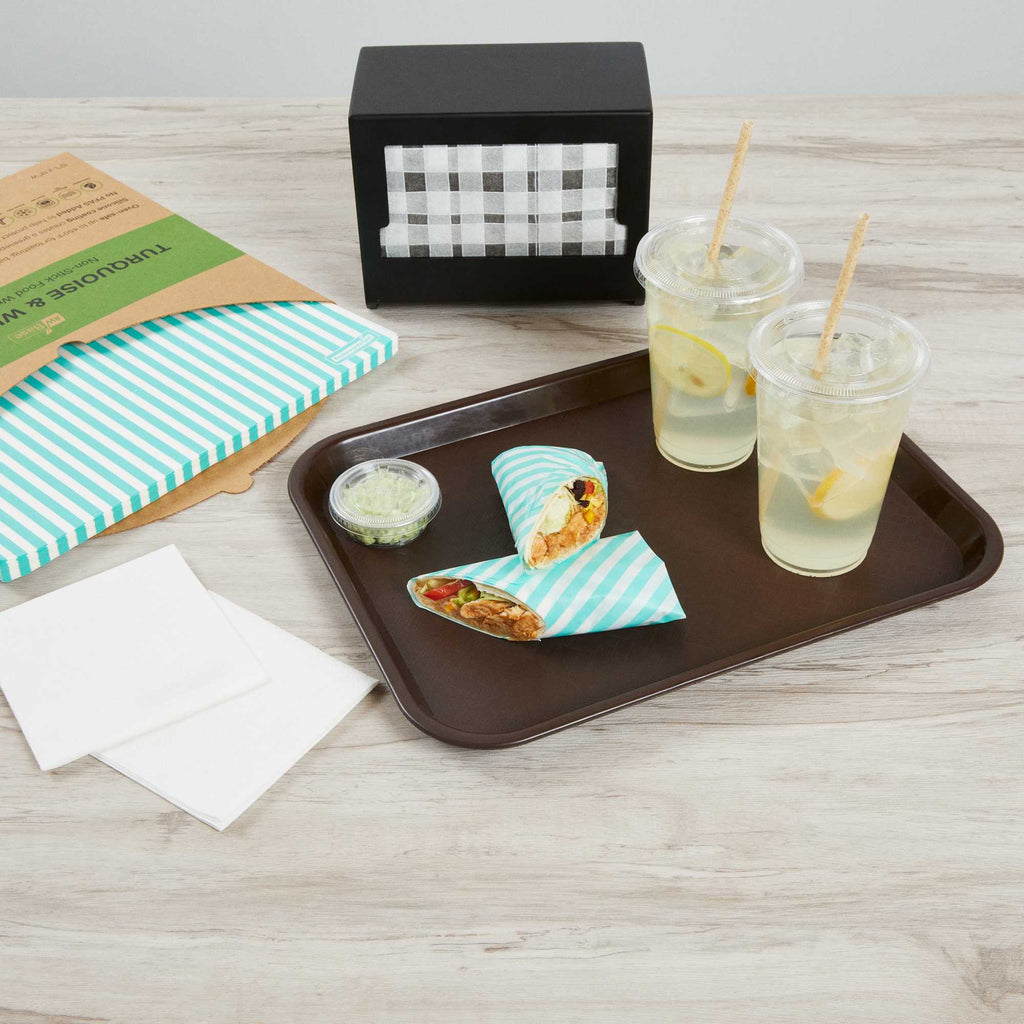 Chef 101 No PFAS Added Turquoise and White Stripe Paper Bakery Wrap and Basket Liner - Greaseproof - 12" x 12" - 2000 count box