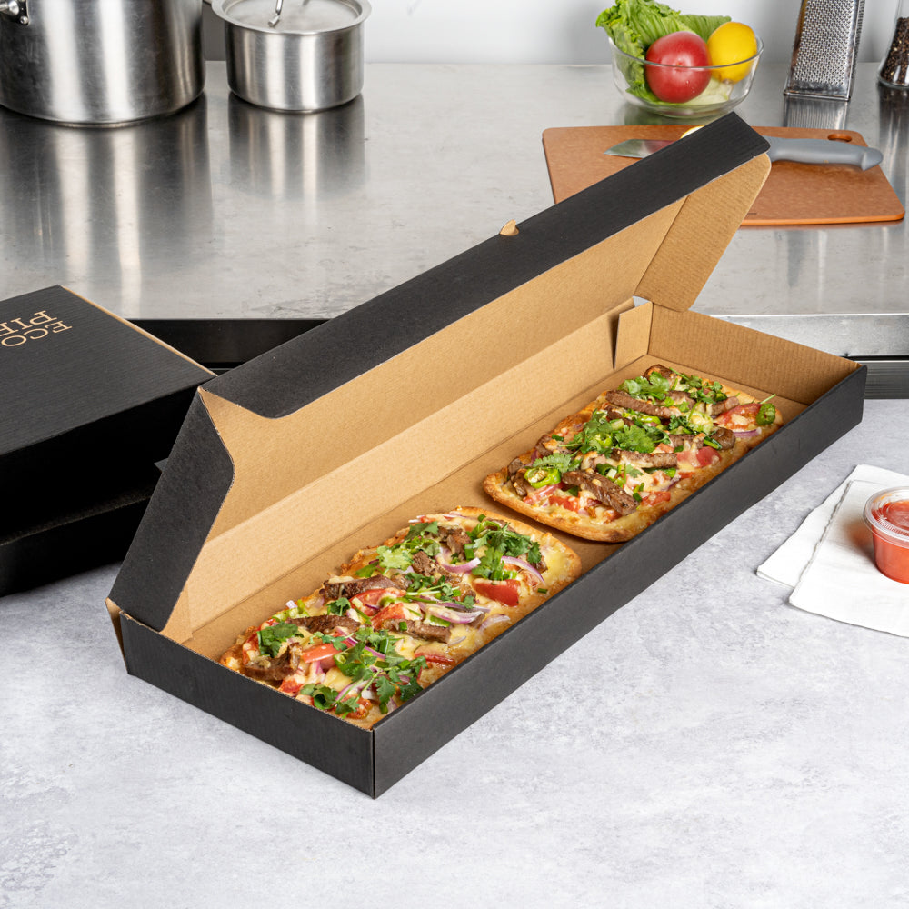 Eco Pie Kraft and Black Paper Corrugated Flatbread Box - 24" x 12" x 2" - 50 count box