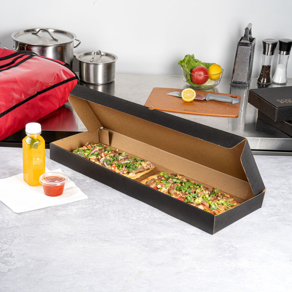 Eco Pie Kraft and Black Paper Corrugated Flatbread Box - 24" x 12" x 2" - 50 count box