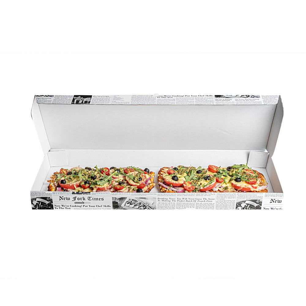 Eco Pie Newsprint and White Paper Corrugated Flatbread Box - 24" x 12" x 2" - 50 count box
