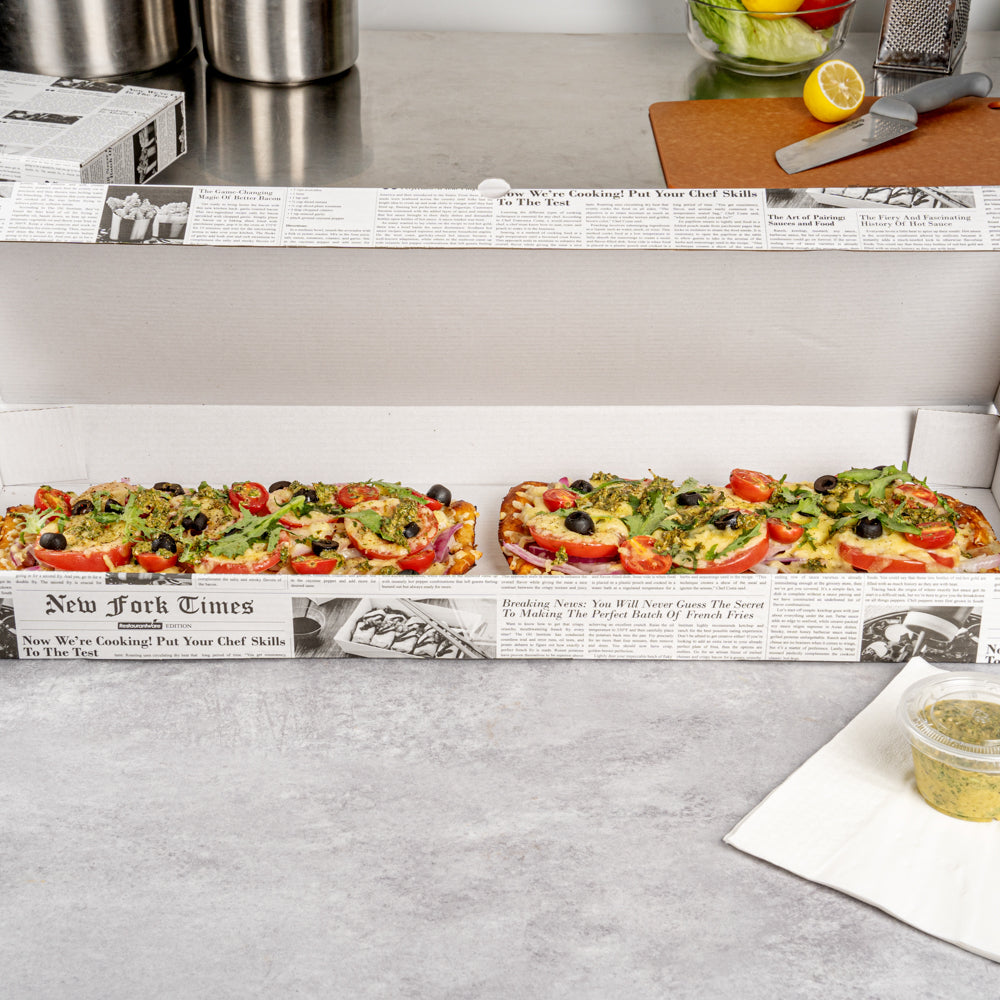 Eco Pie Newsprint and White Paper Corrugated Flatbread Box - 24" x 12" x 2" - 50 count box