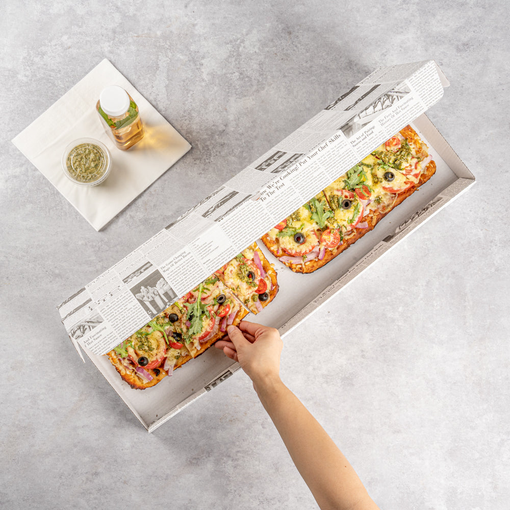 Eco Pie Newsprint and White Paper Corrugated Flatbread Box - 24" x 12" x 2" - 50 count box