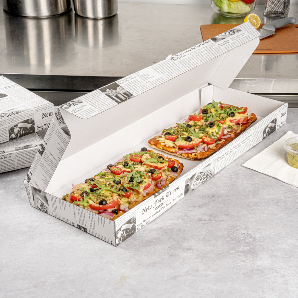 Eco Pie Newsprint and White Paper Corrugated Flatbread Box - 24" x 12" x 2" - 50 count box