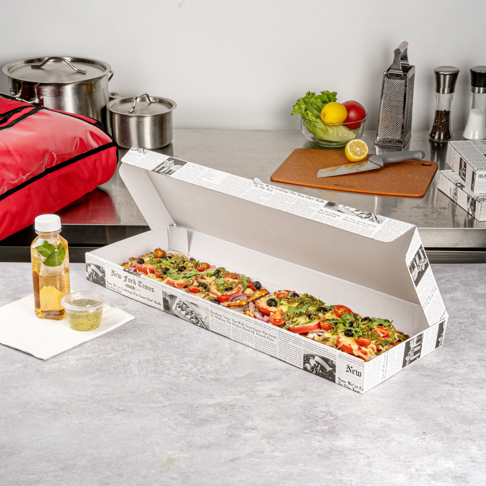 Eco Pie Newsprint and White Paper Corrugated Flatbread Box - 24" x 12" x 2" - 50 count box