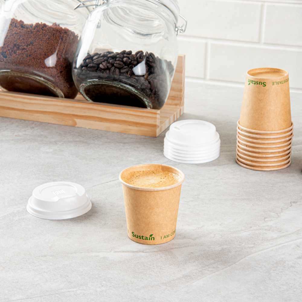 Sustain 4 oz Kraft Paper Coffee Cup - PLA Lining, Compostable, Single Wall - 2 1/2" x 2 1/2" x 2 1/4" - 1000 count box