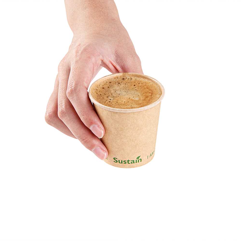 Sustain 4 oz Kraft Paper Coffee Cup - PLA Lining, Compostable, Single Wall - 2 1/2" x 2 1/2" x 2 1/4" - 50 count box