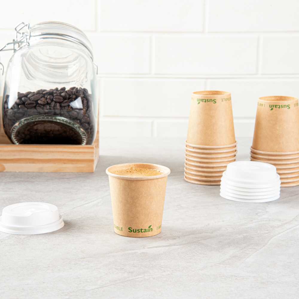 Sustain 4 oz Kraft Paper Coffee Cup - PLA Lining, Compostable, Single Wall - 2 1/2" x 2 1/2" x 2 1/4" - 50 count box