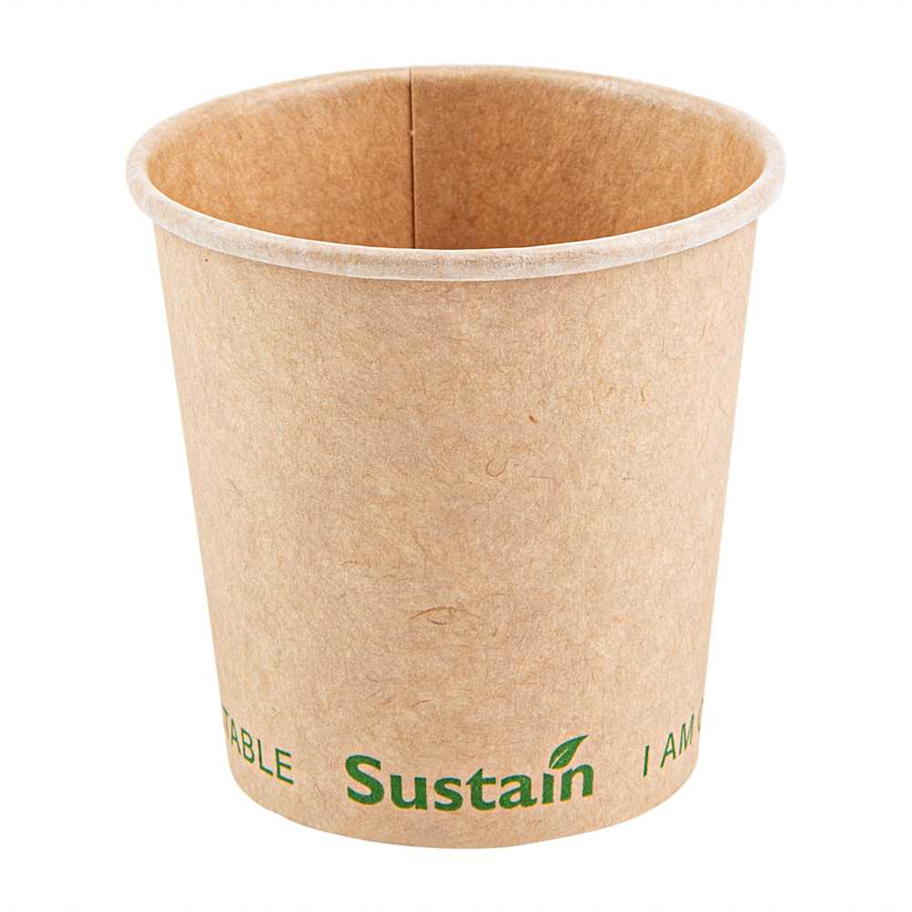 Sustain 4 oz Kraft Paper Coffee Cup - PLA Lining, Compostable, Single Wall - 2 1/2" x 2 1/2" x 2 1/4" - 1000 count box