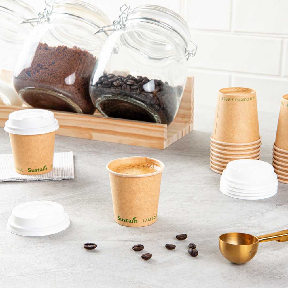 Sustain 4 oz Kraft Paper Coffee Cup - PLA Lining, Compostable, Single Wall - 2 1/2" x 2 1/2" x 2 1/4" - 1000 count box