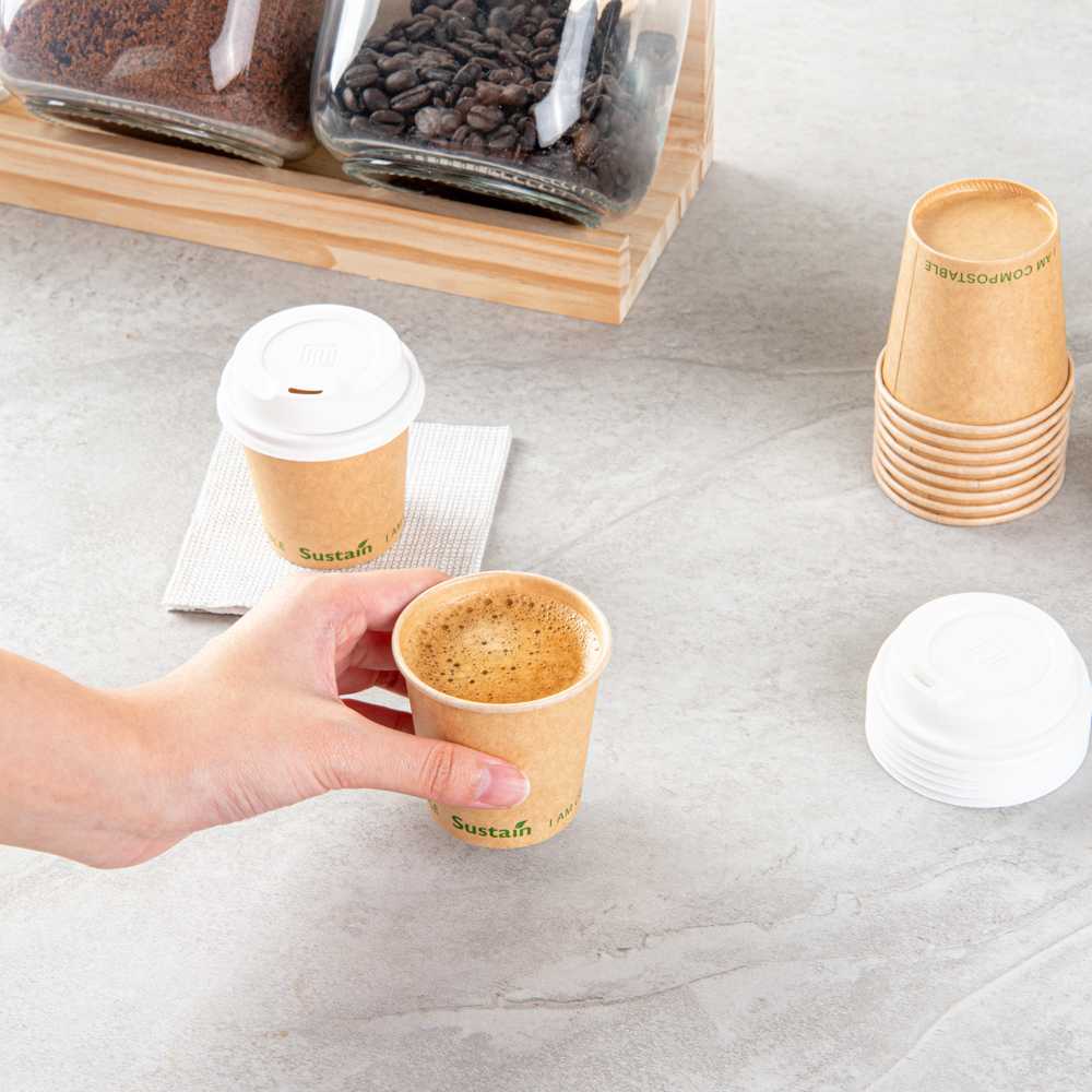 Sustain 4 oz Kraft Paper Coffee Cup - PLA Lining, Compostable, Single Wall - 2 1/2" x 2 1/2" x 2 1/4" - 1000 count box
