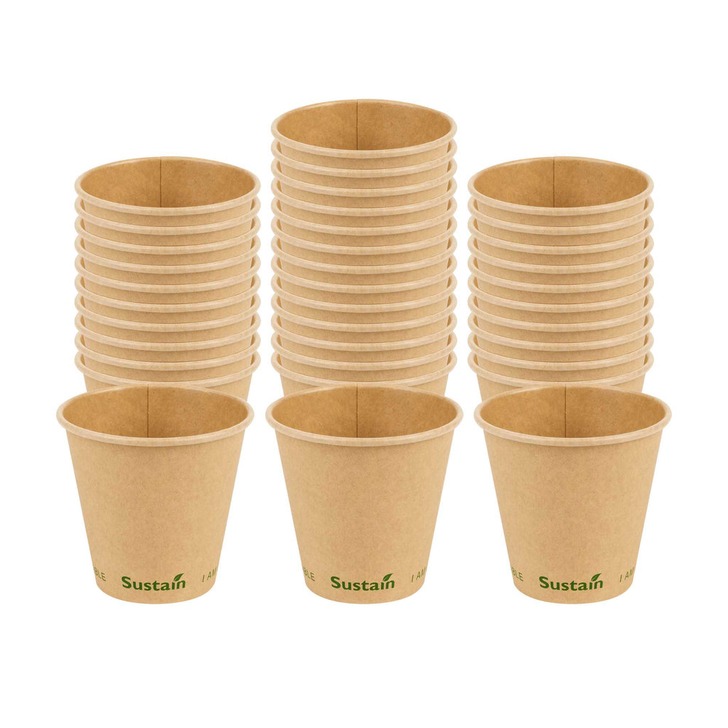 Sustain 8 oz Kraft Paper Coffee Cup - PLA Lining, Compostable, Single Wall - 3 1/2" x 3 1/2" x 3 1/4" - 1000 count box