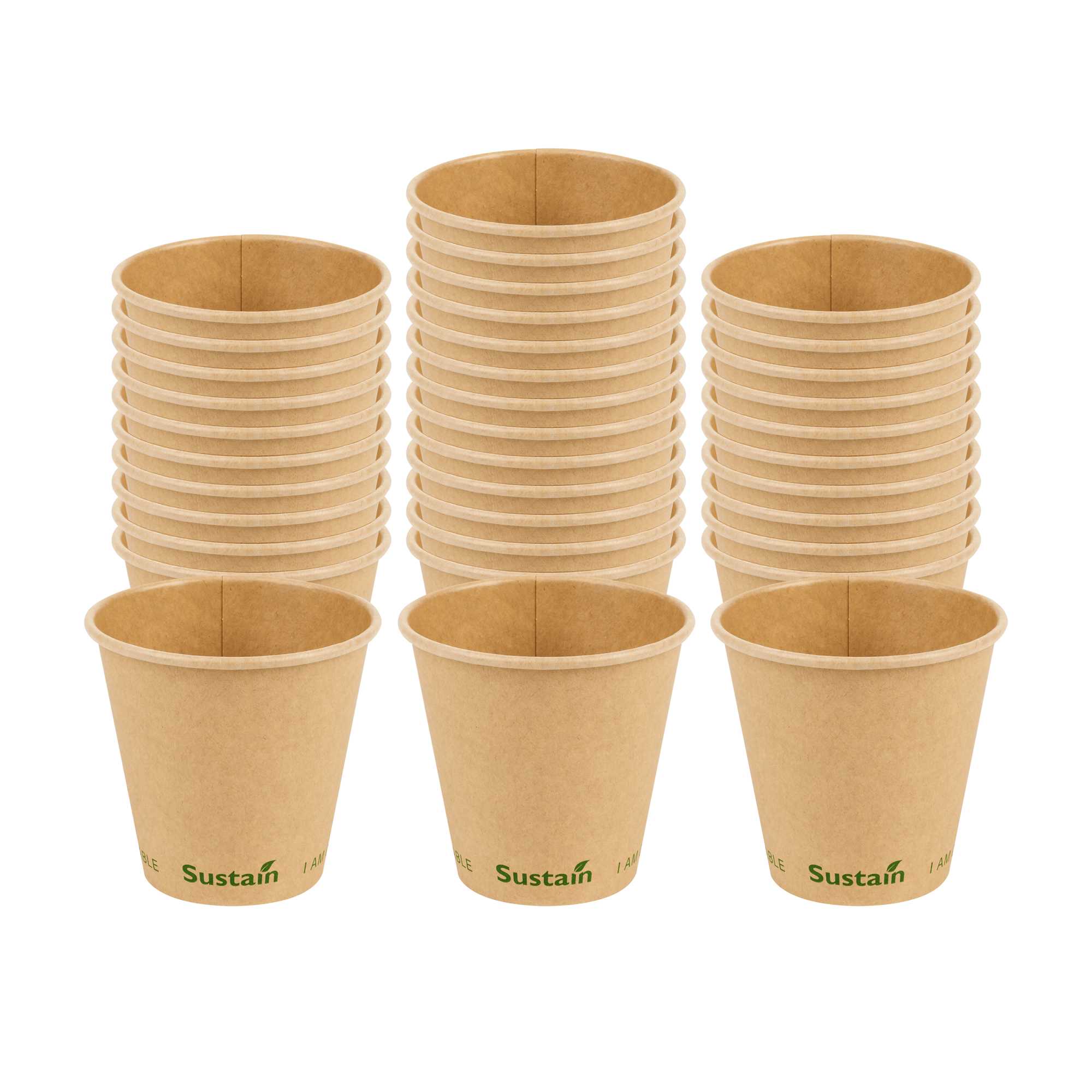 Sustain 8 oz Kraft Paper Coffee Cup - PLA Lining, Compostable, Single Wall - 3 1/2" x 3 1/2" x 3 1/4" - 1000 count box